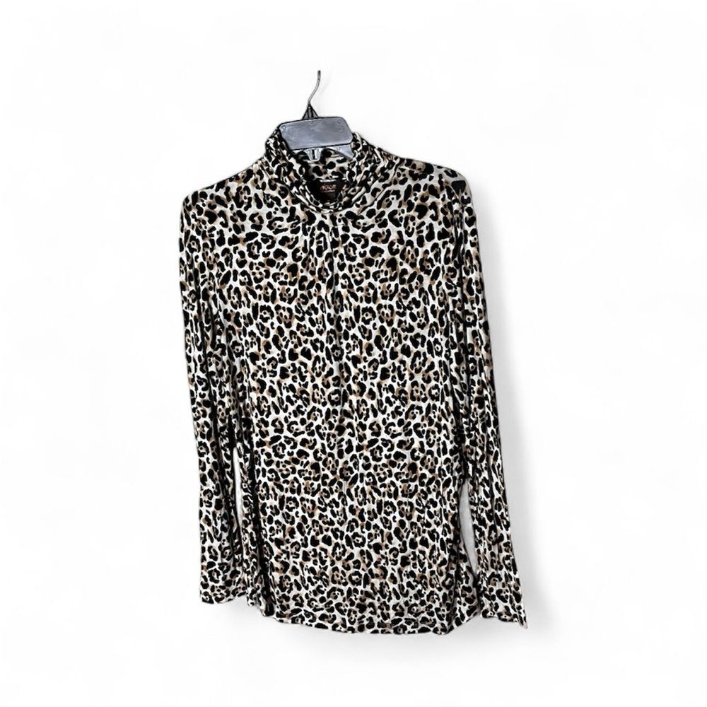 Victor Alfaro Leopard Print Mock-Neck Pullover Stretch Turtleneck Size Large